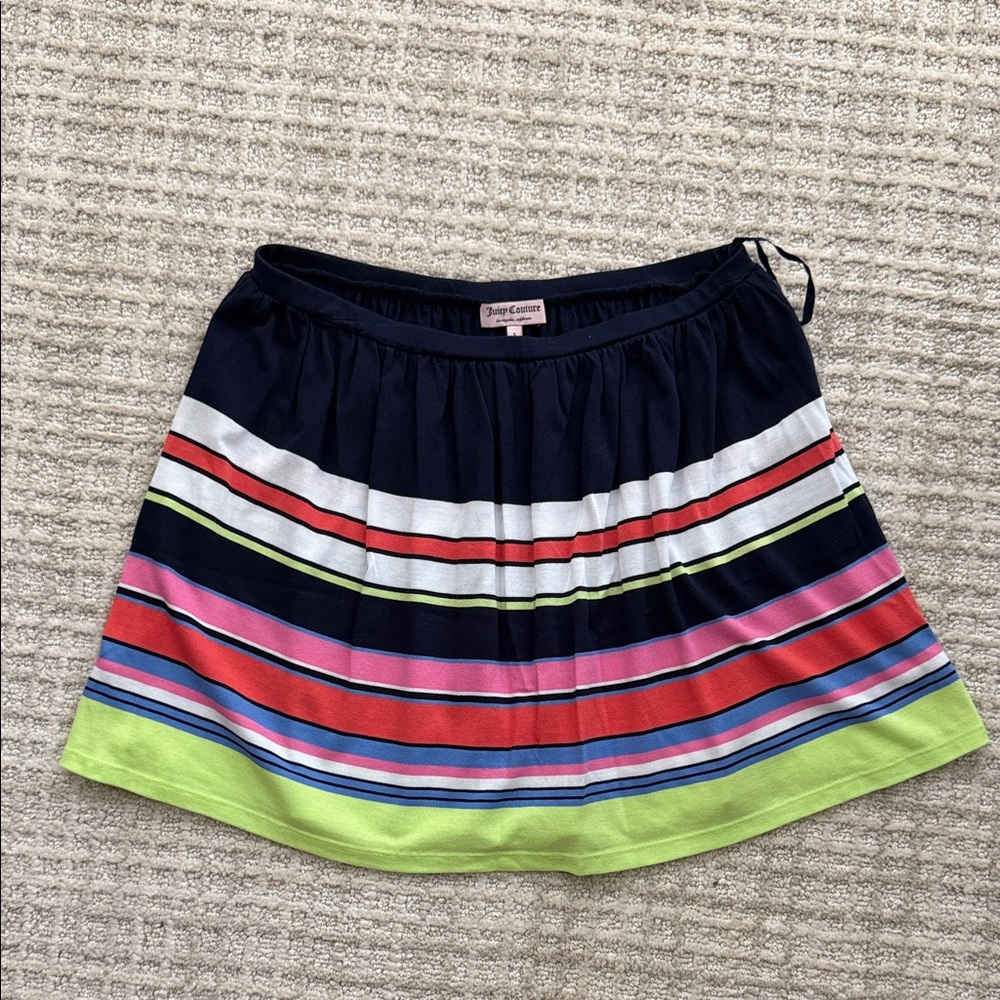 Juicy Couture Navy Multi-Stripe Skater Skirt with Lime Hem